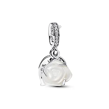 Pandora Moments, Charm i 925 sølv med hvit rose og blad