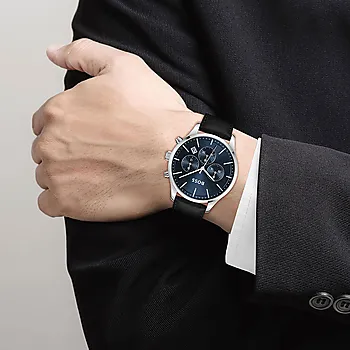 Bilde nummer 2 av Hugo Boss, Herreklokke i stål med sort skinnrem og kronograf