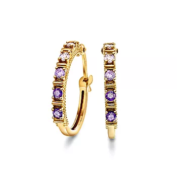 Pan Jewelry, Øreringer i 585 gult gull med lilla zirkonia