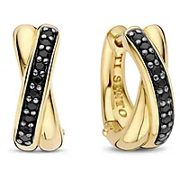 Øreringer i 925 forgylt sølv med sort zirkonia