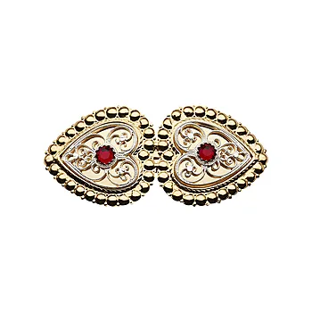 Hårspenne i 830 forgylt sølv med rød sten