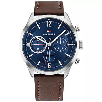 Tommy Hilfiger, Matthew herreklokke i stål med brun skinnrem