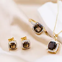 Bilde nummer 7 av Siena diamantring i 585 gult gull 0,25 ct med røykkvarts