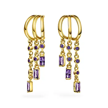 Pan Jewelry, Rio Radiance øredobber i forgylt 925 sølv med lilla zirkonia