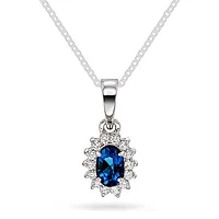 Gold Collection, Anheng i 585 hvitt gull med diamanter 0,14 ct og safir