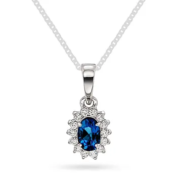Gold Collection, Anheng i 585 hvitt gull med diamanter 0,14 ct og safir