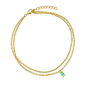 Pan Jewelry, Ankelkjede i 925 forgylt sølv med grønn zirkonia, 25 cm