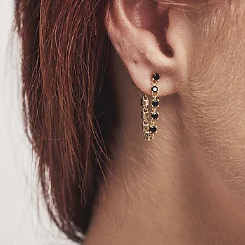 Bilde nummer 2 av Zela øredobber i 925 forgylt sølv med sort zirkonia