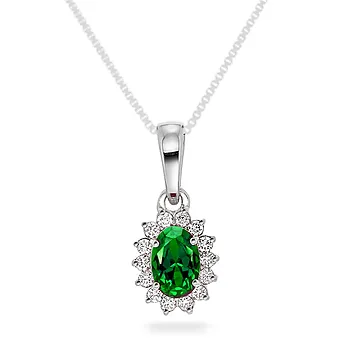 Gold Collection, Anheng i 585 hvitt gull med diamanter 0,14 ct og smaragd
