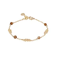 Cat armbånd i forgylt messing med brune glassperler