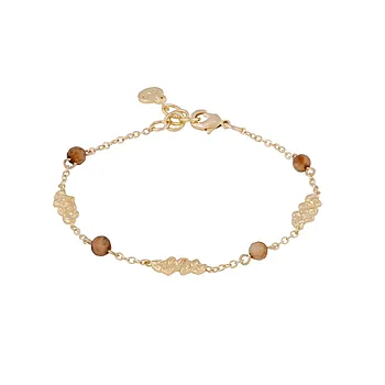 Cat armbånd i forgylt messing med brune glassperler