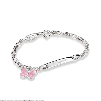 Bilde nummer 3 av Armbånd til barn i 925 sølv med rosa sommerfugl og graveringsplate