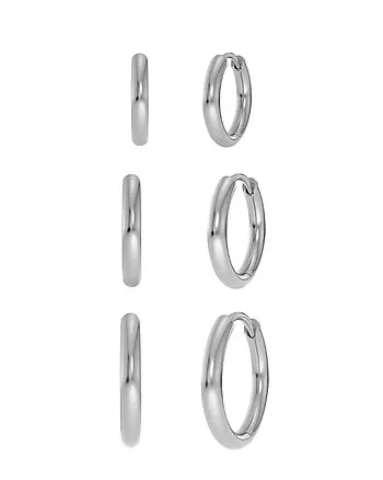 Triple Pair øreringer i stål, 3 par