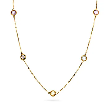 Kjede i 585 gult gull med fargede zirkonia