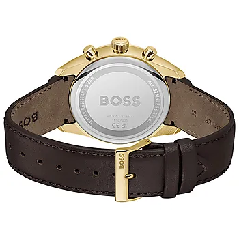 Bilde nummer 3 av Hugo Boss, Herreklokke i gullfarget stål med brun skinnrem
