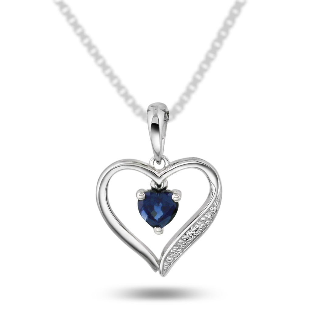 Pan Jewelry, Anheng i 585 hvitt gull med diamant 0,005 ct og safir