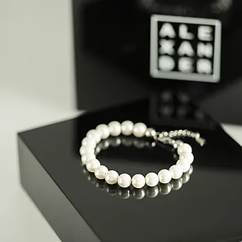 Bilde nummer 3 av Alexander, Armbånd i stål med hvite perler