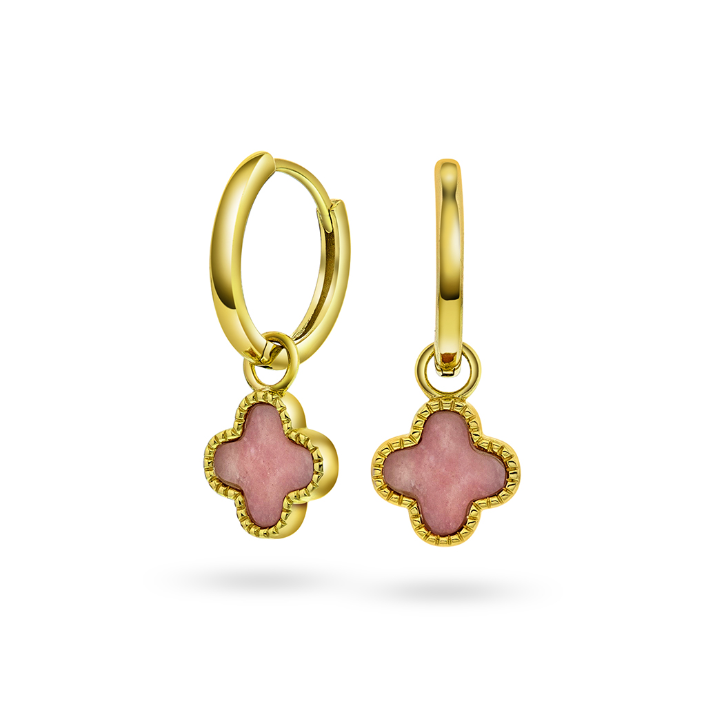 Pan Jewelry, Kløver øreringer i forgylt 925 sølv med rosa rhodokrositt