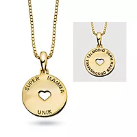 Pan Jewelry, Smykke i forgylt 925 sølv med teksten SUPER MAMMA UNIK