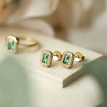 Bilde nummer 4 av Pan Jewelry, Øredobber i forgylt sølv med grønn zirkonia