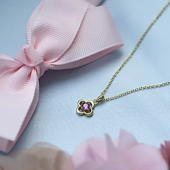 Bilde nummer 2 av Prins & Prinsesse, Smykke til barn i 925 forgylt sølv med rosa zirkonia