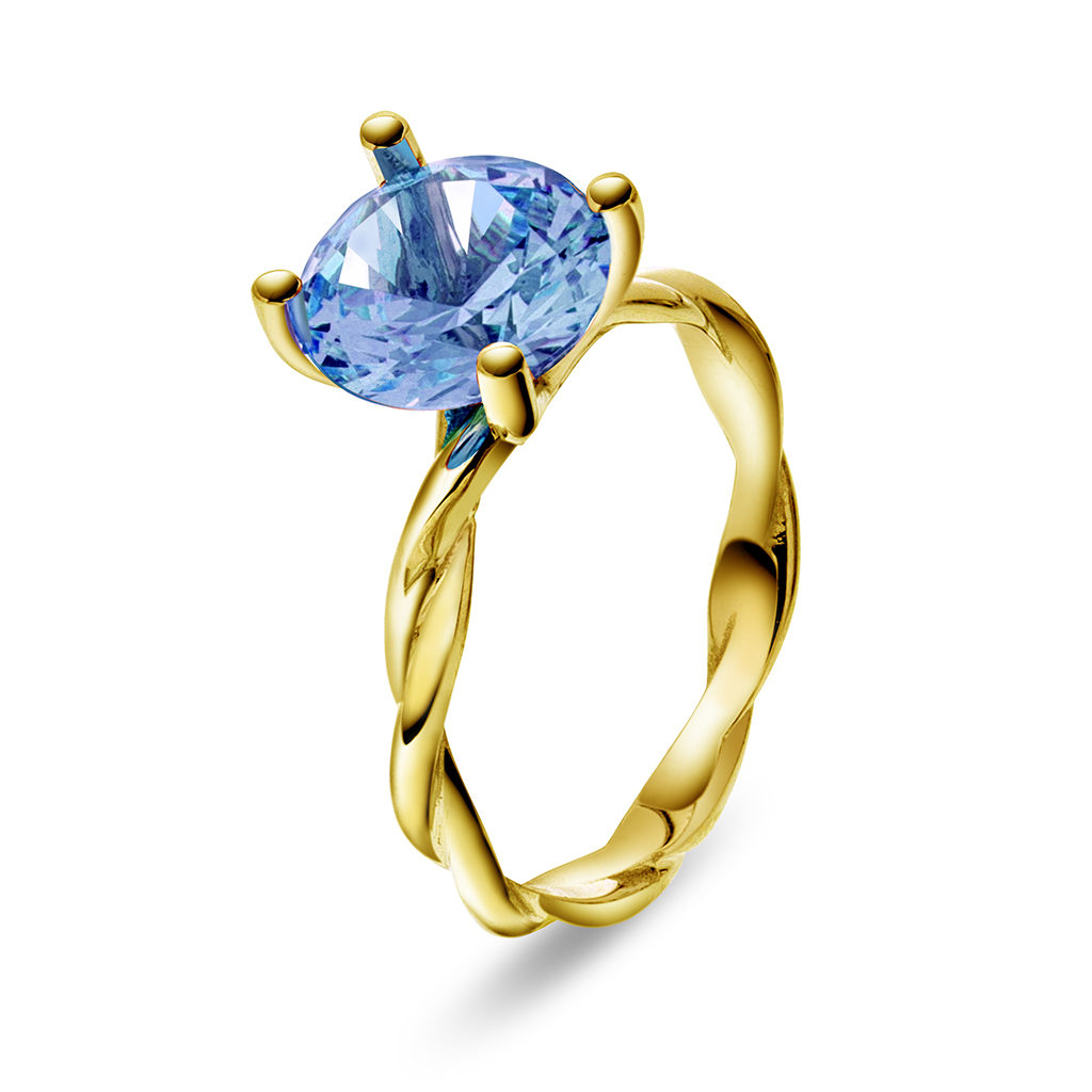 Pan Jewelry Drops, Ring i 585 gult gull med syntetisk Akvamarin