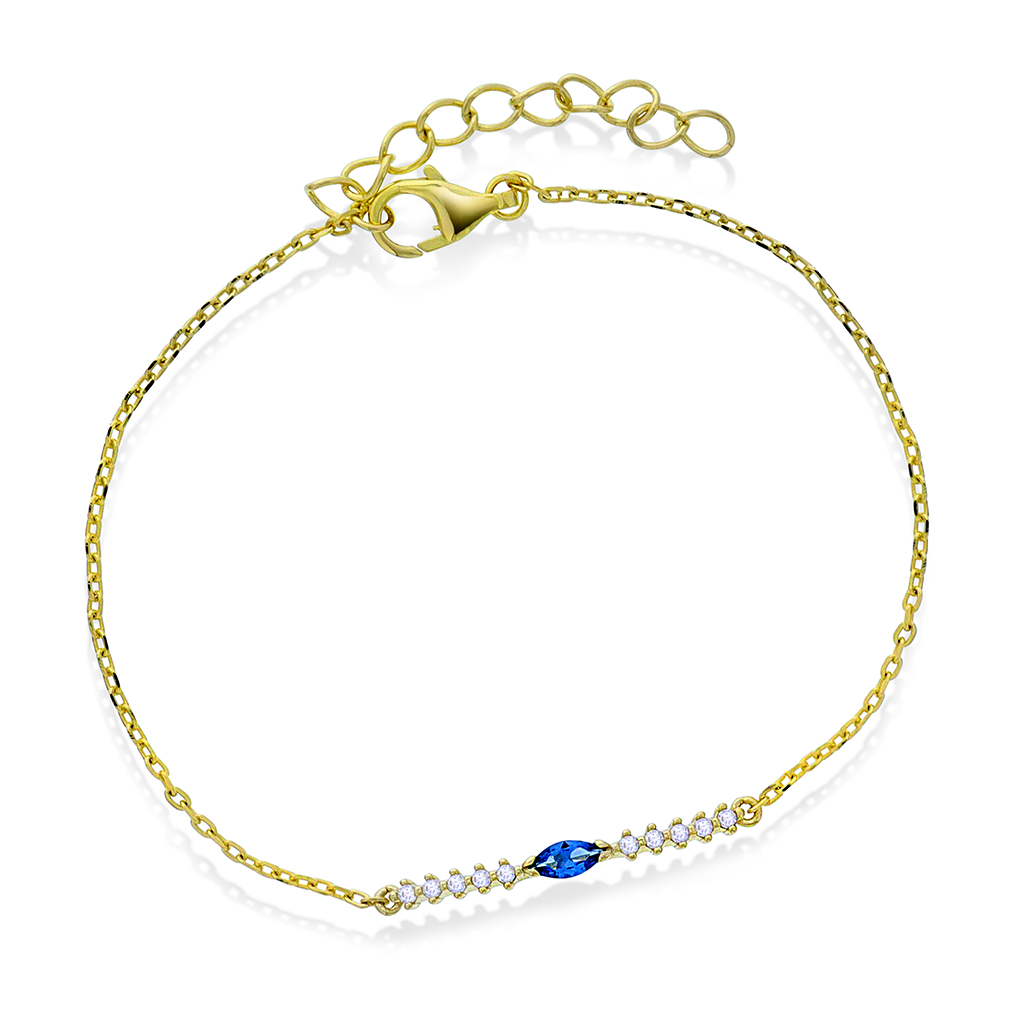 Pan Jewelry, Armbånd i forgylt 925 sølv med blå zirkonia