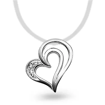 Pan Jewelry, Anheng i 585 hvitt gull med hjerte og diamant 0,005 ct
