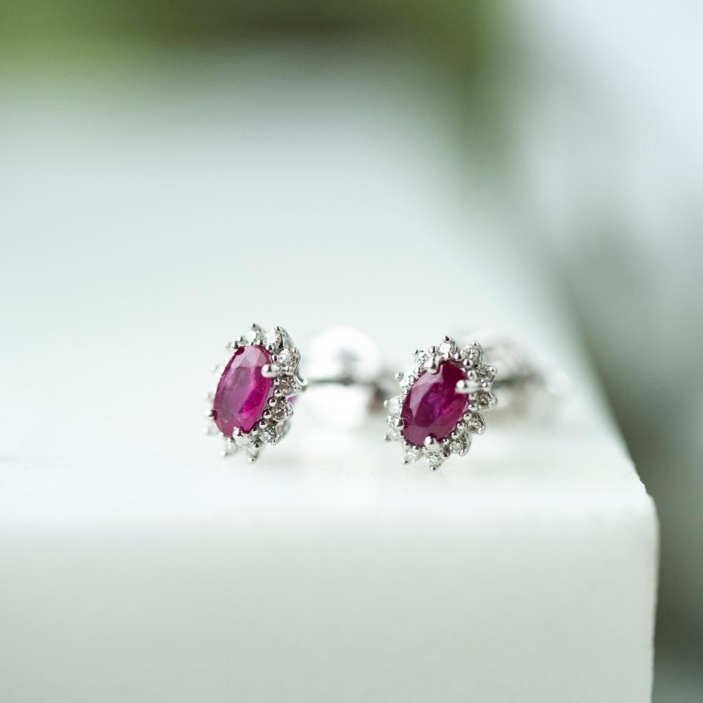 Bilde nummer 3 av Gold Collection, Øredobber i 585 hvitt gull med diamanter 0,08 ct og rubin