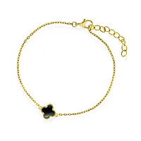 Pan Jewelry, Kløver armbånd i forgylt 925 sølv med syntetisk sort agat