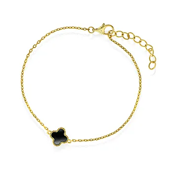 Pan Jewelry, Kløver armbånd i forgylt 925 sølv med syntetisk sort agat