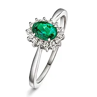 Gold Collection, Ring i 585 hvitt gull med diamanter 0,14 ct og smaragd
