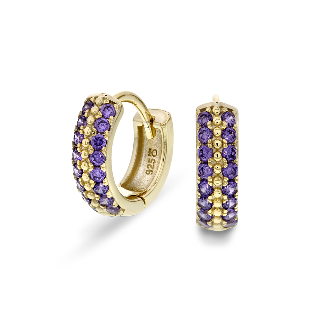 Janne Formoe by Pan Jewelry, Øreringer i 925 forgylt sølv med lilla zirkonia