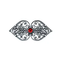 Hårspenne i 830 oksidert sølv med rød sten