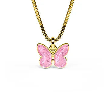 Smykke til barn i 925 forgylt sølv med rosa sommerfugl