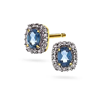 Diamantøredobber i 585 gult gull 0,08 ct med topas