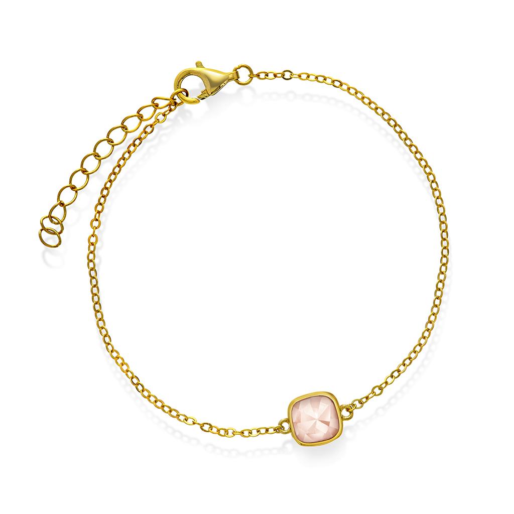 Armbånd i 925 forgylt sølv med rosa opal