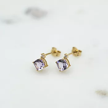 Bilde nummer 3 av Pan Jewelry, Øredobber i 585 gult gull med zirkonia og ametyst