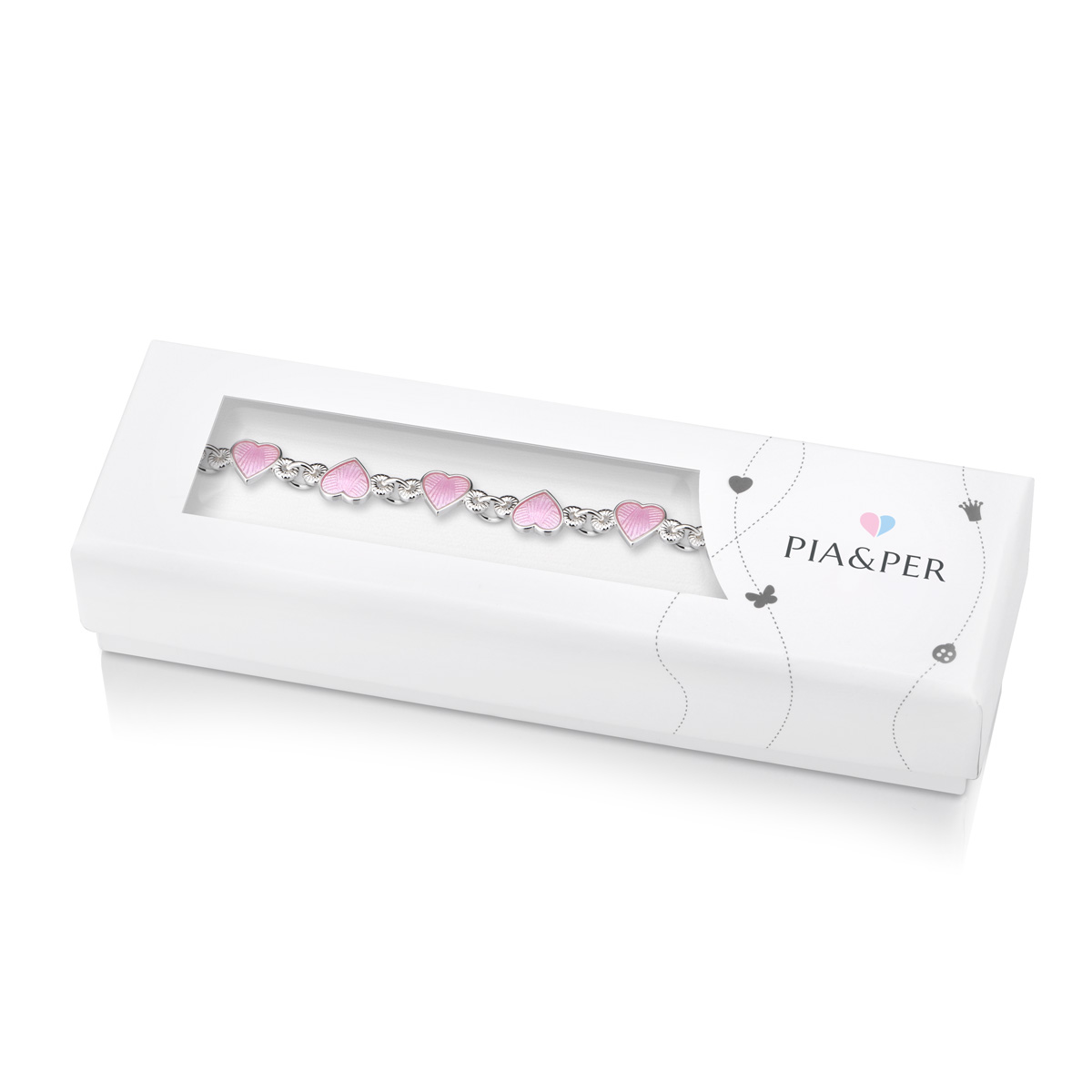 Bilde nummer 2 av Pia&Per, Armbånd i 925 sølv med rosa emalje hjerter