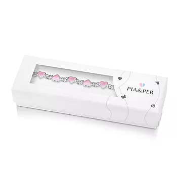 Bilde nummer 2 av Pia&Per, Armbånd i 925 sølv med rosa emalje hjerter