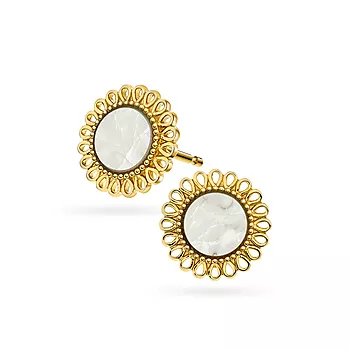Bilde nummer 4 av Pan Jewelry, Øredobber i 585 gult gull med perlemor og blomstdesign
