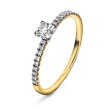 Diamantring i 585 gult gull 0,10 ct med topas