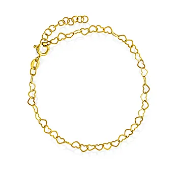 Pan Jewelry, Armbånd i 925 forgylt sølv med hjerter 19 cm