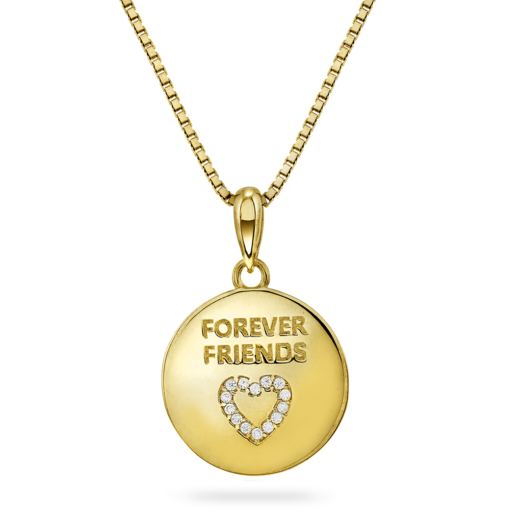 Pan Jewelry, Smykke i forgylt 925 sølv med zirkonia med teksten FOREVER FRIENDS
