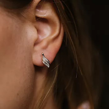Bilde nummer 4 av Pan Jewelry, Øredobber i 585 gult gull med diamanter og blad 0,10 ct