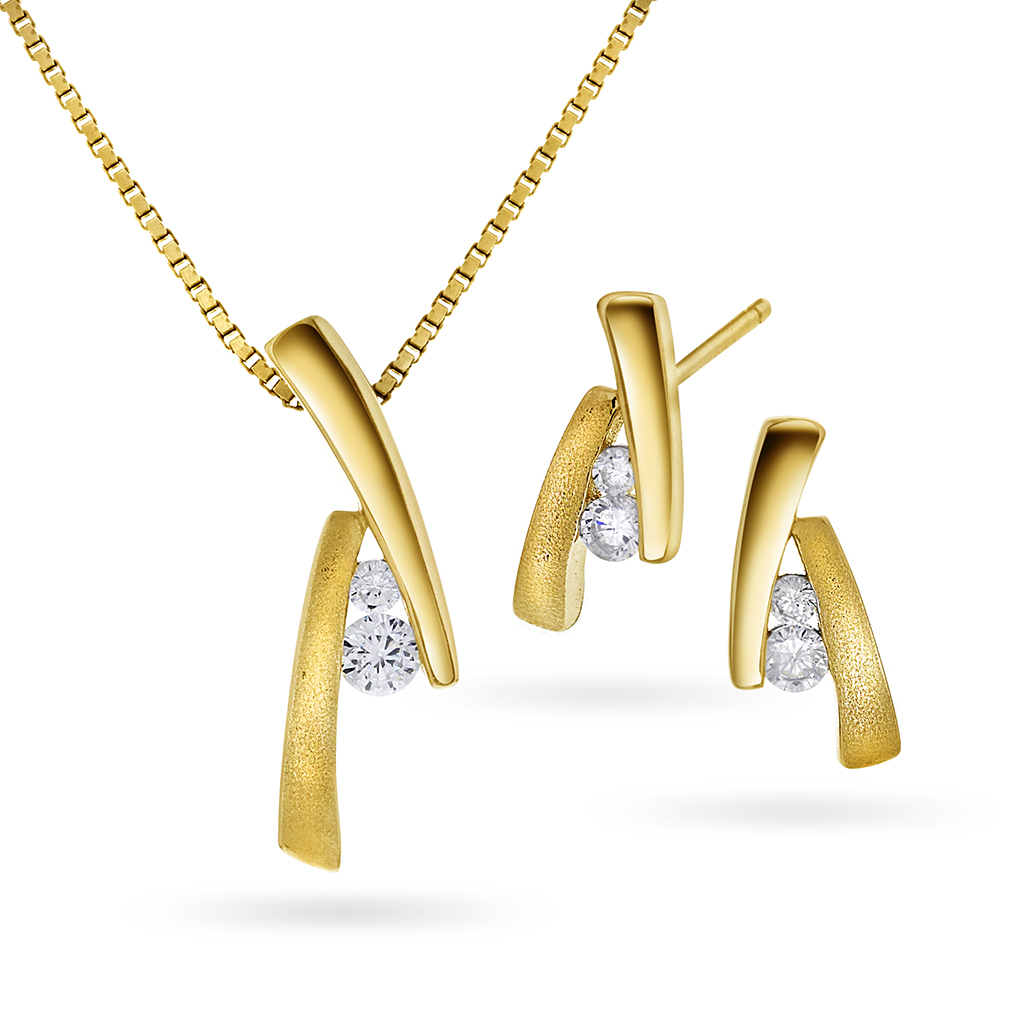 Pan Jewelry, Smykkesett i forgylt 925 sølv med zirkonia