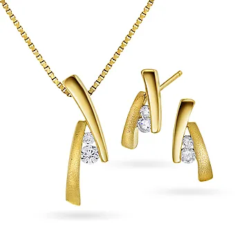 Pan Jewelry, Smykkesett i forgylt 925 sølv med zirkonia