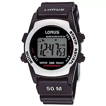 Lorus, Barneklokke med digital visning og sort silikonrem