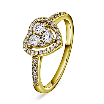 Pan Jewelry, Ring med hjerte i forgylt 925 sølv med zirkonia