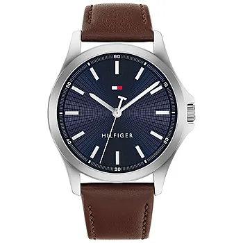 Tommy Hilfiger, Herreklokke i stål med brun skinnrem